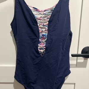 Lilly Pulitzer Navy One-Piece Swimsuit with Patterned Detail